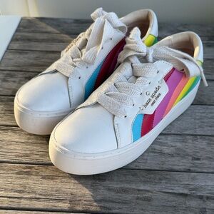Rare Kate Spade White Sneakers with Rainbow Stripes